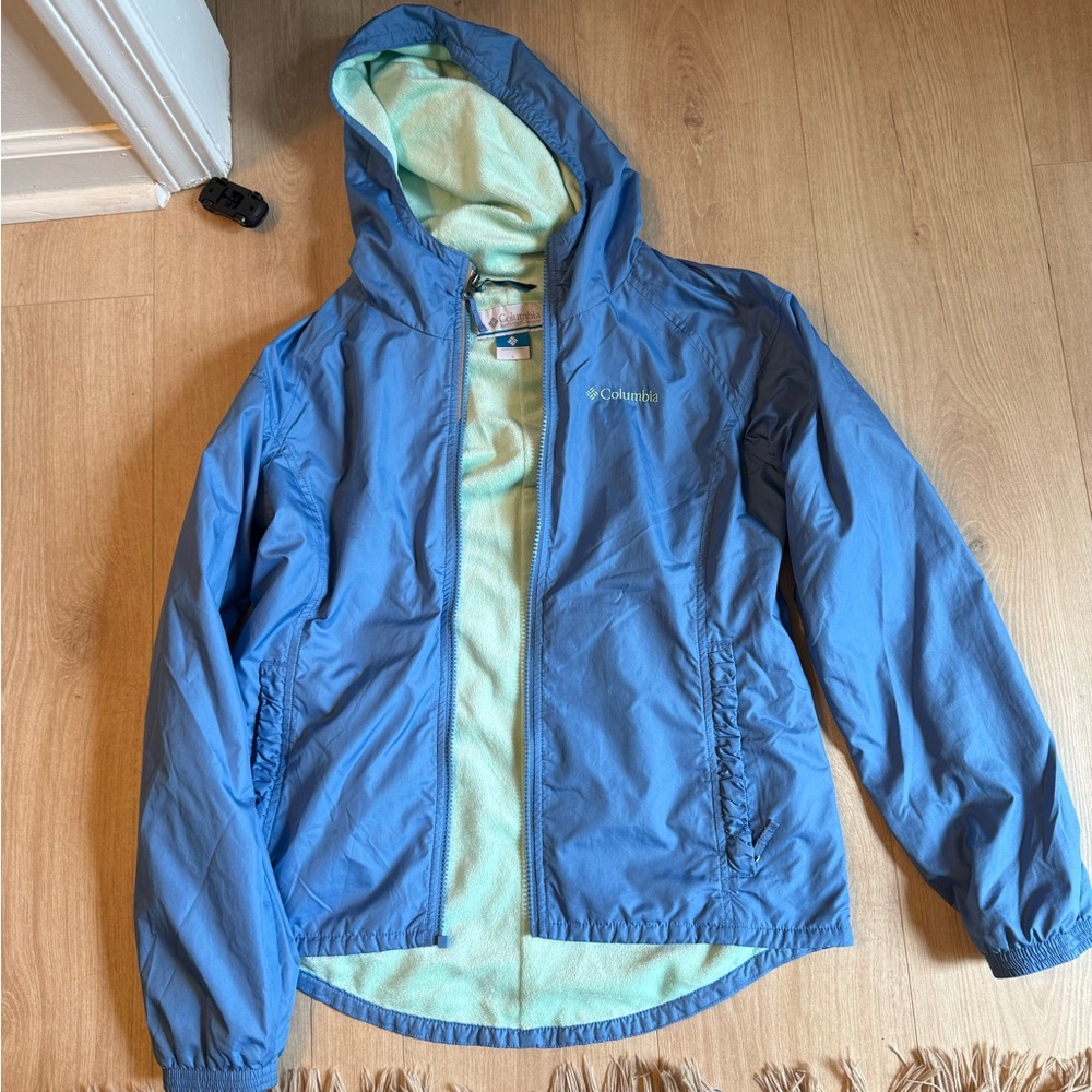 Columbia Kids Light Blue Raincoat with Green Lining